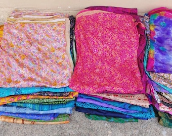 10 Pound Wholesale Vintage Silk Sari Lot, Recycled Indian Fabric for Crafts