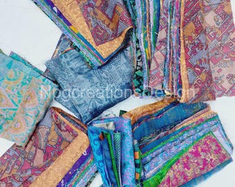 Kantha Seiden Stoffreste: 20 Stück Vintage Sari Stoffreste zum Quilten