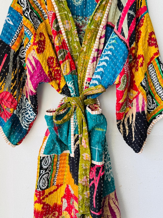 Indian handmade quilted jacket patchwork quilt co… - image 4