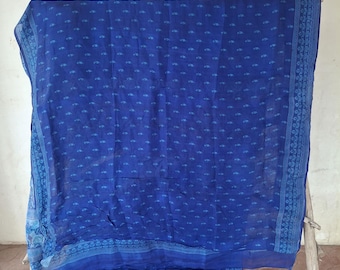 Vintage Blue Floral Silk Sari Fabric | Upcycled Indian Saree Textile | Floral Silk Material for Quilting Kantha | 5 Yards Fabric