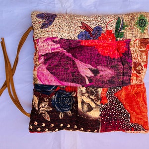 Assorted lot 5 Indian Handmade Vintage kantha Chair Cushions With Ties, Soft Chair Pads, Floral Cushion, CUSTOMIZED kantha chair Pad image 10