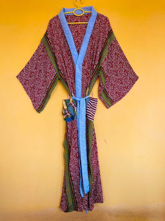 Long silk Red Maroon Kaftan silk robe kimono Gift… - image 1