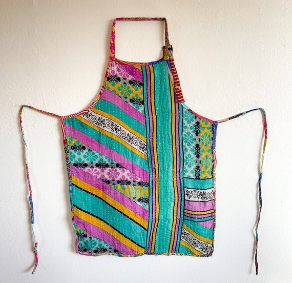 Handmade Patchwork Quilted Cotton Apron: Bohemian… - image 3