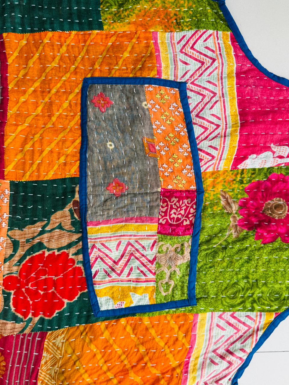 Handmade Kantha Patchwork Apron: Upcycled Cotton, Indigo