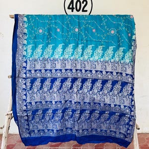 Vintage Sari 100% Pure Silk Turquoise Blue Sarees Handwoven Ethnic 5Yd Craft Fabric