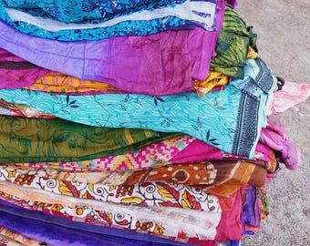 Recycled Silk Saree Fabric Bundle: 10 Vintage Saris for Crafts & Felting
