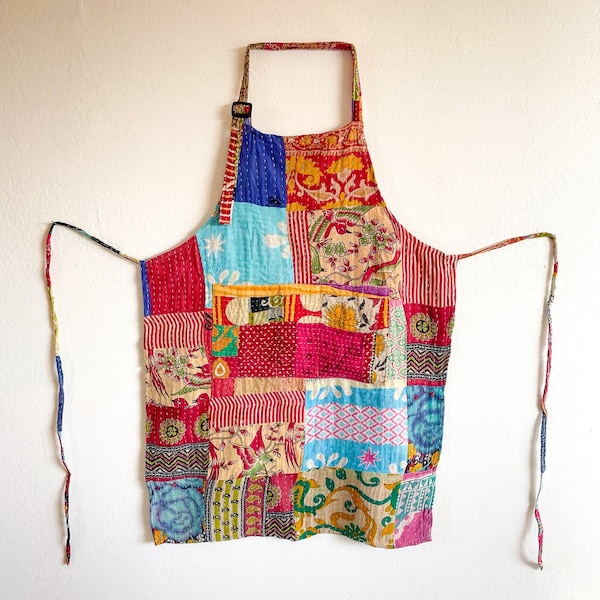 Tabliers artisanaux Kantha Tablier vintage Kantha Tablier patchwork Kantha, Tablier kantha en coton indien vintage réversible, Artisanat de cuisine recyclé.