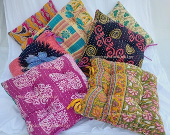 Mixed Assorted Handmade kantha Chair Cushions With Ties,Dining Kitchen Chair Pads,Indoor Floor kantha chair pad, 16x16 inches  Chair Pad