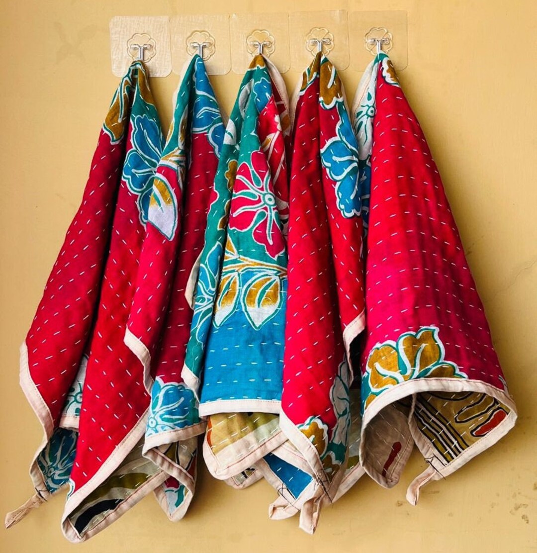 Indian Artisanal Kantha Work Towel Colourful Bohemian Home Decor