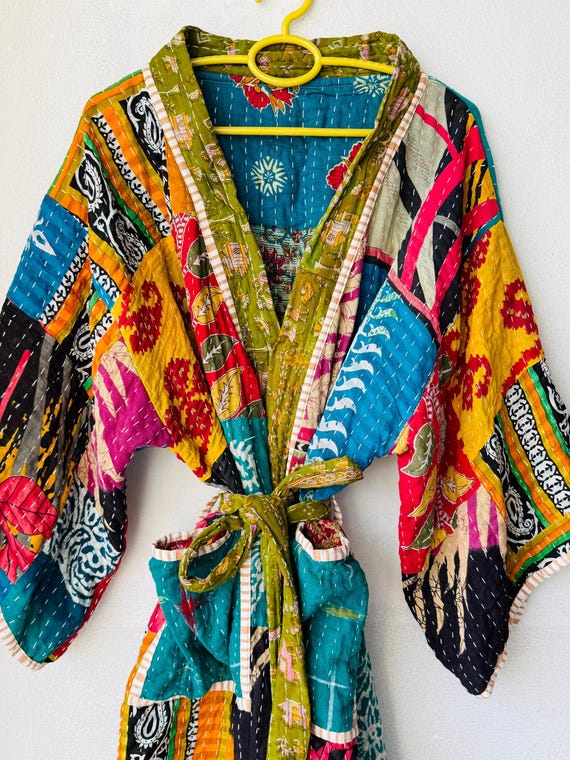 Indian handmade quilted jacket patchwork quilt co… - image 1