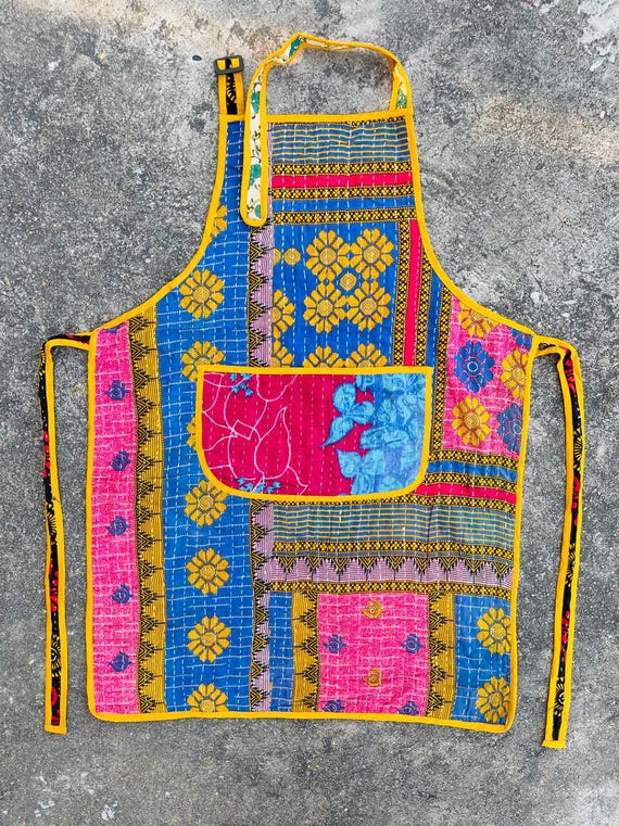 Handmade Patchwork Quilted Cotton Apron: Bohemian… - image 10