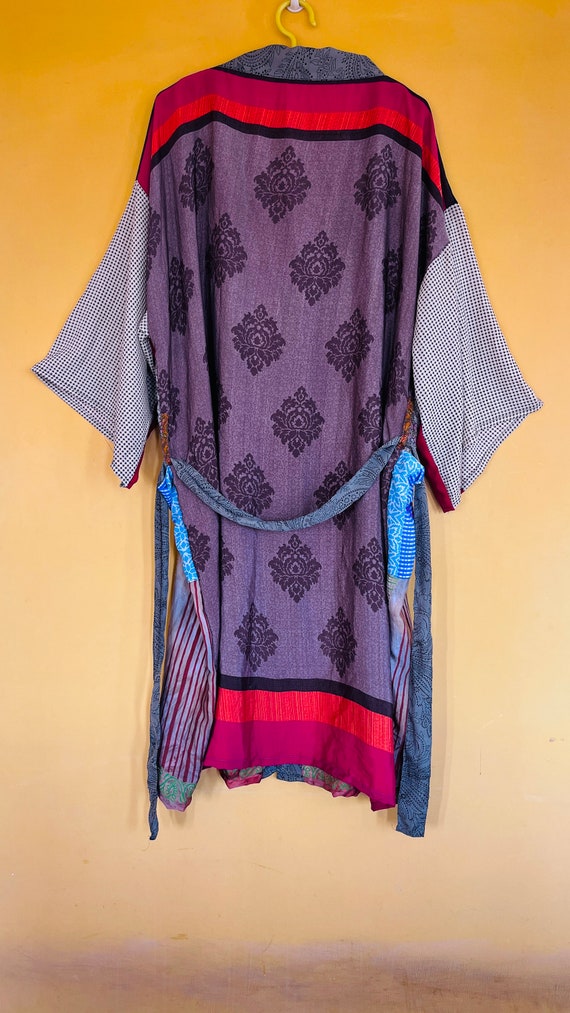 Patchwork Short Silk Saree Kimono Robe Boho Kimon… - image 5