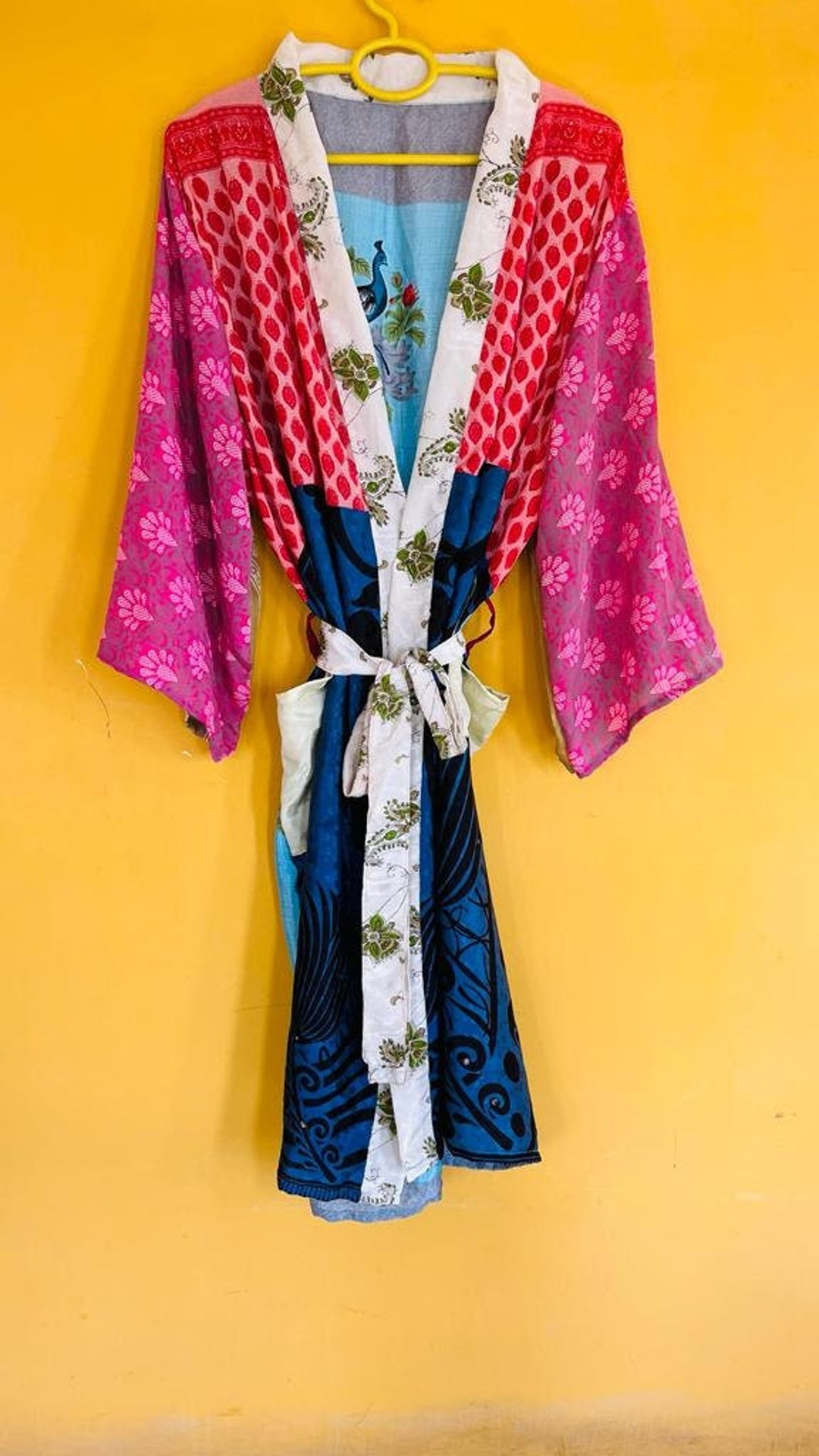 Sari Robe Lot of 5 Pcs Assorted Vintage Silk Sari Short Robe Nightwear Kimono ...