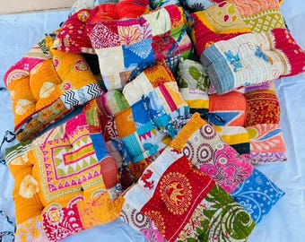 Patchwork Kantha Chair Pad: Handmade Cotton Cushion (15x15) inch