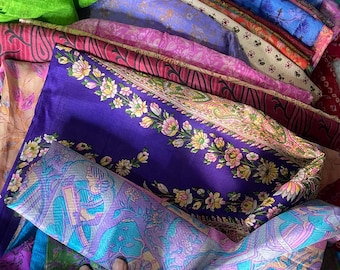 Vintage Indian Silk Saree Fabric Bundle, Boho Sewing Quilting Material