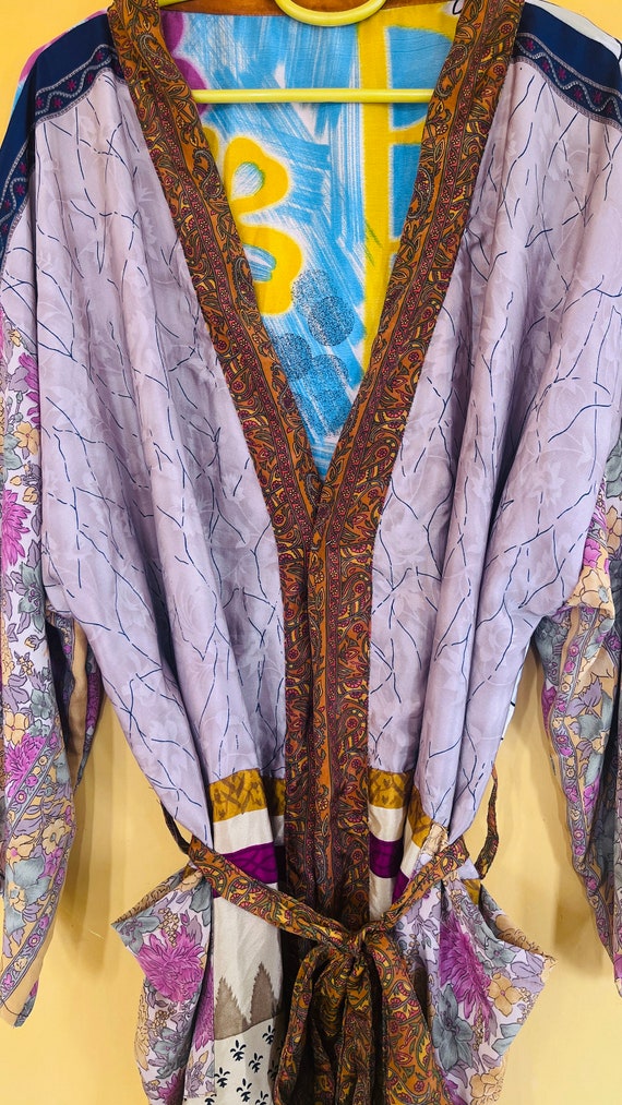 Vintage Silky Sari Boho Luxury Kimono Regal House… - image 5