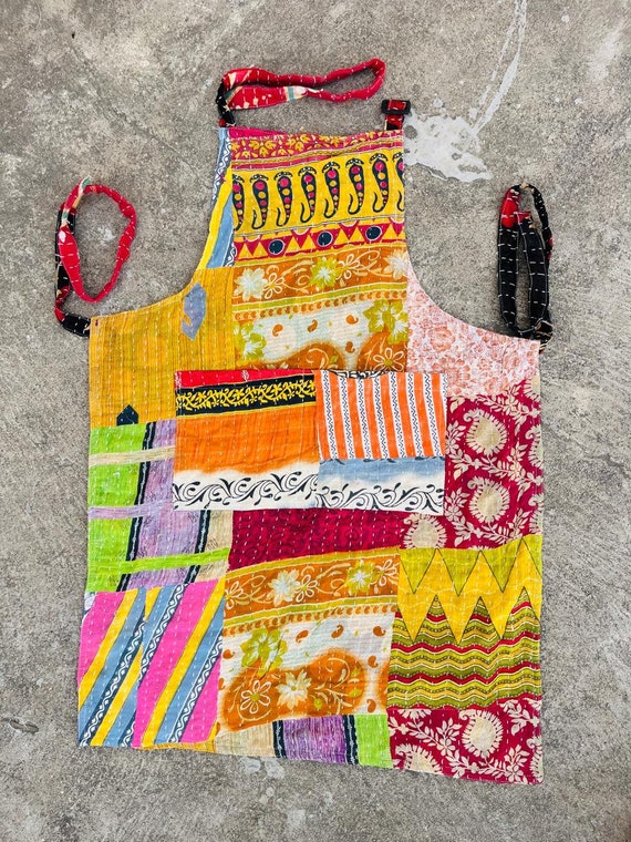 Handmade Patchwork Quilted Cotton Apron: Bohemian… - image 6
