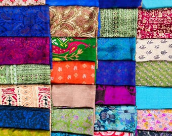 100 pcs Vintage Silk Sari Fabric Scraps – Hand Embroidered Remnants for Quilting & Textile Art