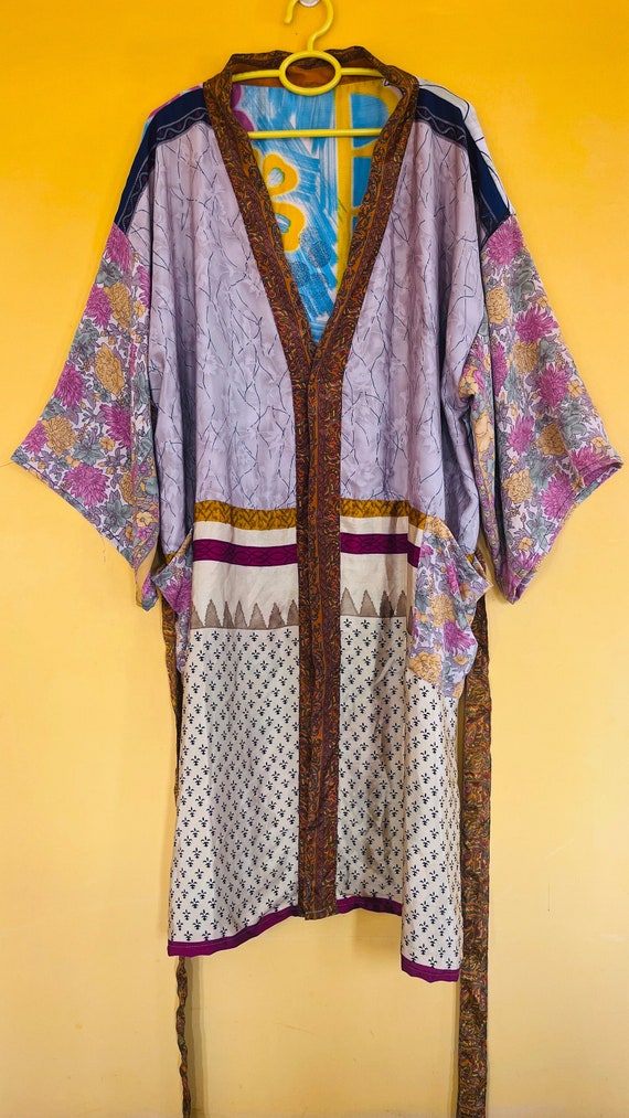 Vintage Silky Sari Boho Luxury Kimono Regal House… - image 1
