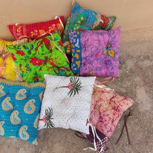 Kantha Chair Cushion Set: Handmade Cotton Seat Pads, Bohemian Decor