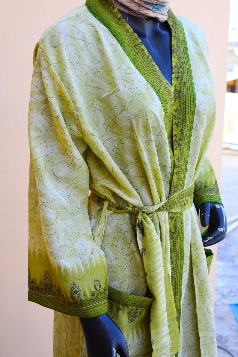 sewing robe,Robes Pyjamas,Bridesmaid Dresses and Bridal Gowns Vintage sari art Handmade Robe mint green robe dress Breathable