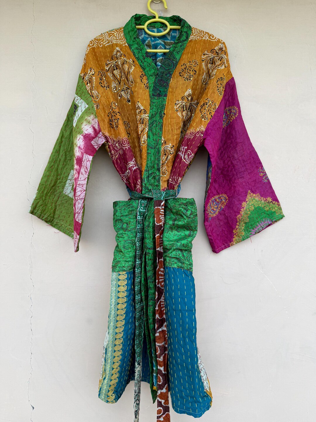 Kantha Robe Vintage Silk Kantha Robe: Handmade Quilted Kimono - Etsy