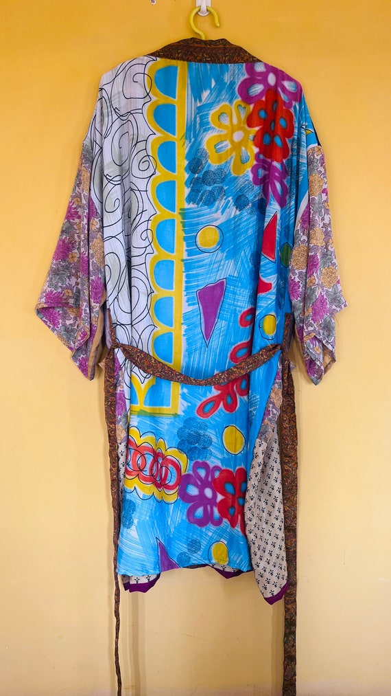 Vintage Silky Sari Boho Luxury Kimono Regal House… - image 2