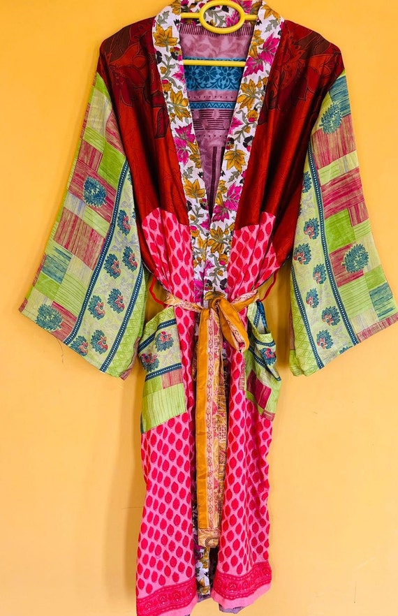 ASSORTED Hippie Bohemian Patchwork Silk Kimono, R… - image 2