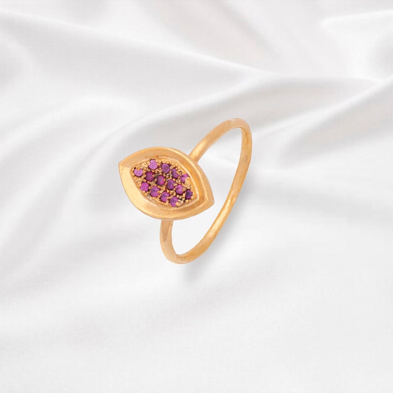 Leaf Shaped Zircon Handmade Special Natural Ring Gold Plated image 0