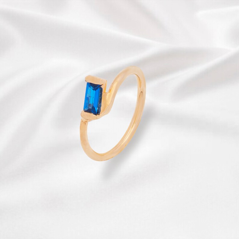 Blue Rectangular Zircon Ring Handmade Custom Natural Ring image 0