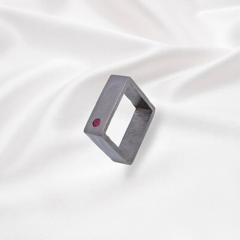 Black Square Zircon Stone Natural Ring Durable Gold Plated image 0