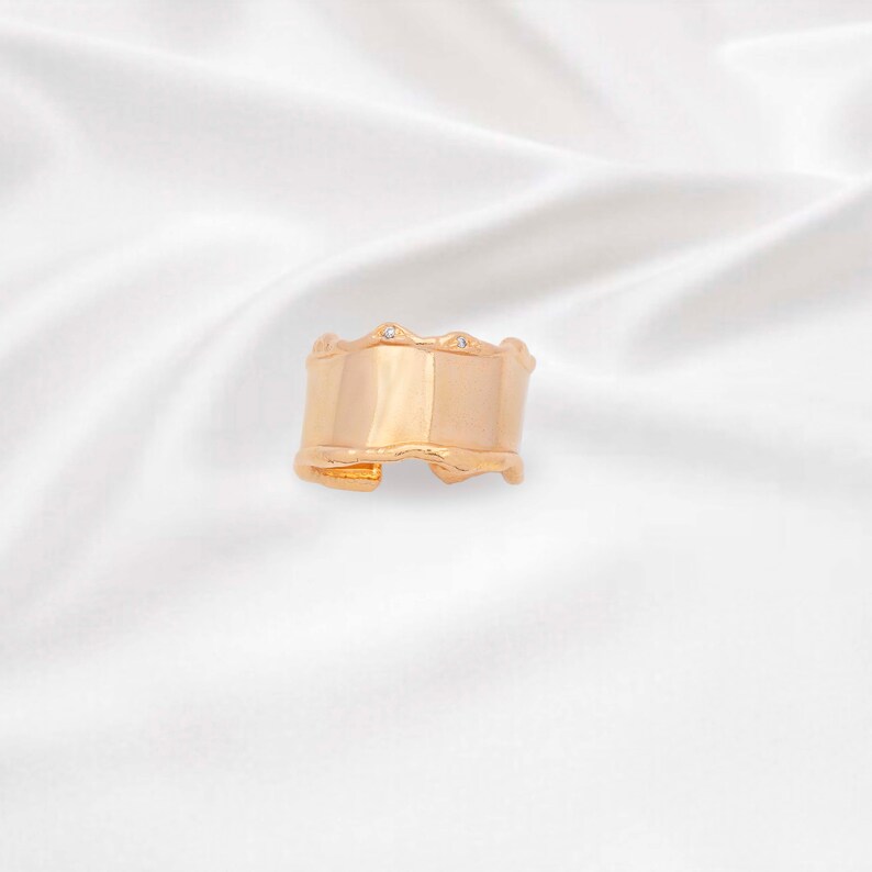 Thin Gold Plated Bronze Zircon Stone Open Ring Special Design image 0