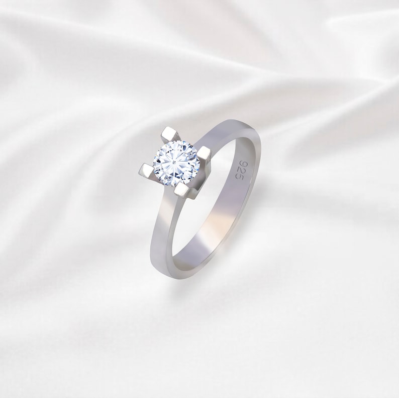 Handmade Solitaire Silver Ring with Moissanite Special Design. Beautiful Gift Rings, Special Event Gift, Wedding Ring, Promise ring