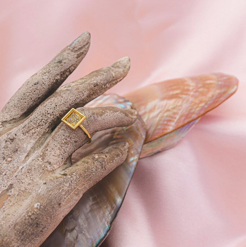 Zircon Handmade Special Natural Ring Square Ring Gold Plated image 1