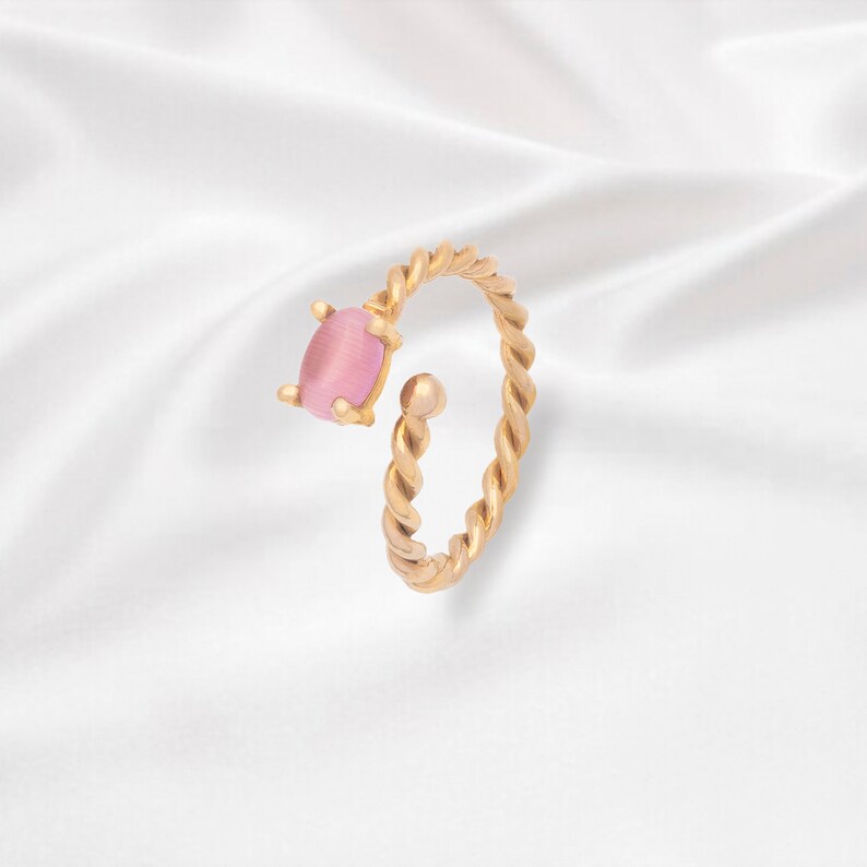 Twisted Pink Zircon Handmade Open Ring Selectable Unique image 0