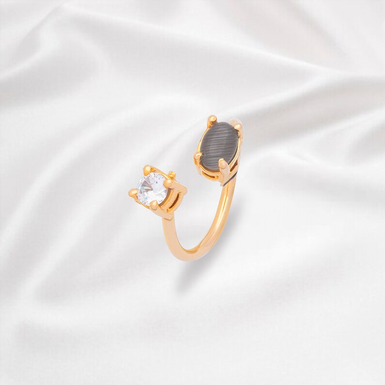 Moissanite & Zircon Handmade Open Ring Custom Natural Stone image 0