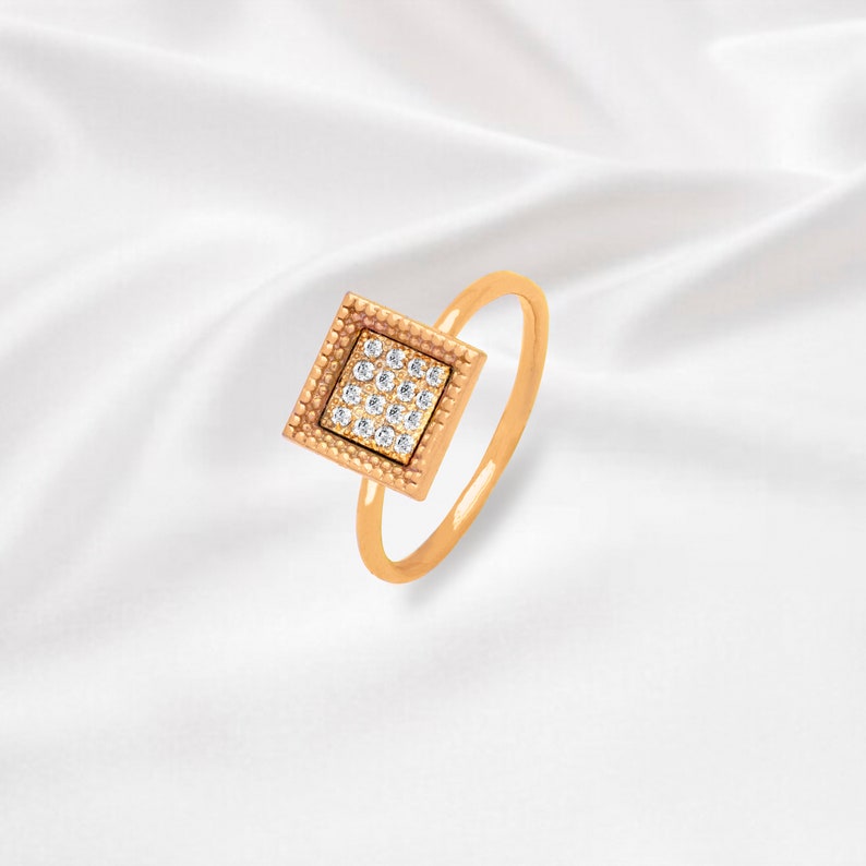 Zircon Handmade Special Natural Ring Square Ring Gold Plated image 0