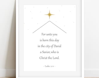Luke 2:11, Christmas Bible Verse Wall Art, Christmas Scripture Wall Art, Christian Christmas Printable, Minimalist Christmas Decor