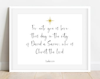 Luke 2:11, Christmas Bible Verse Wall Art, Christmas Scripture Wall Art, Christian Christmas Printable, Religious Christmas Wall Art