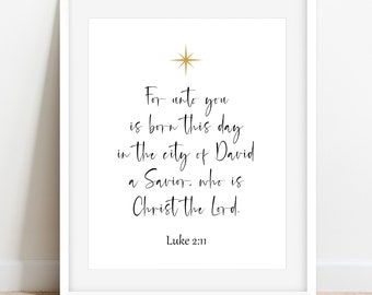 Luke 2:11, Christmas Bible Verse Wall Art, Christmas Scripture Wall Art, Christian Christmas Printable