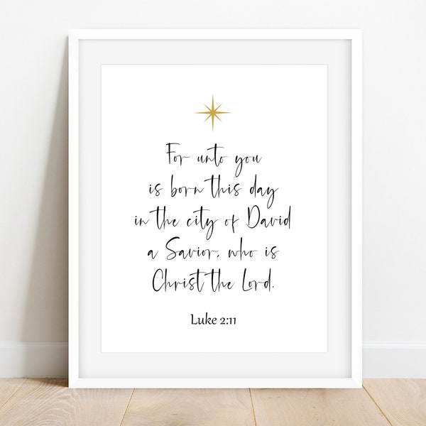 Luke 2:11, Christmas Bible Verse Wall Art, Christmas Scripture Wall Art, Christian Christmas Printable