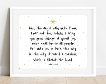 Luke 2:10-11, Christmas Bible Verse Wall Art, Christmas Scripture Wall Art, Christian Christmas Printable, Religious Christmas Wall Art