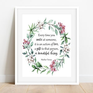 Mother Teresa Printable Quote, Mother Teresa Every Time You Smile At Someone, Mother Teresa Wall Art, Inspirational Quote