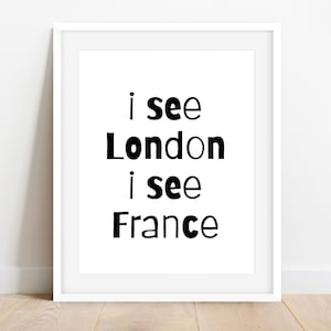 I See London I See France, Funny Bathroom Wall Decor, Printable Bathroom Wall Art, Black And White Bathroom Wall Art, Powder Room Wall Decor
