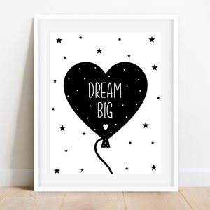 Dream Big, Nursery Wall Art, Printable Nursery Decor, Balloon Nursery Printable, Kids Wall Art, Kids Decor, Black & White Nursery Decor