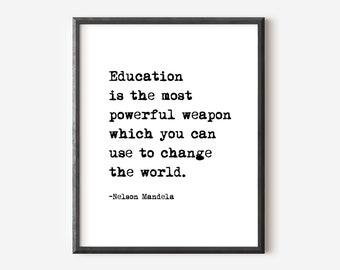 Citation imprimable de Nelson Mandela, citation inspirante sur l'éducation, Nelson Mandela Education Change The World Wall Art