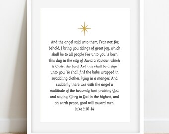 Luke 2:10-14, Christmas Bible Verse Wall Art, Christmas Scripture Wall Art, Christian Christmas Printable, Christmas Religious Wall Art
