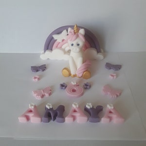 Edible unicorn rainbow cake topper handmade fondant personalised birthday decoration