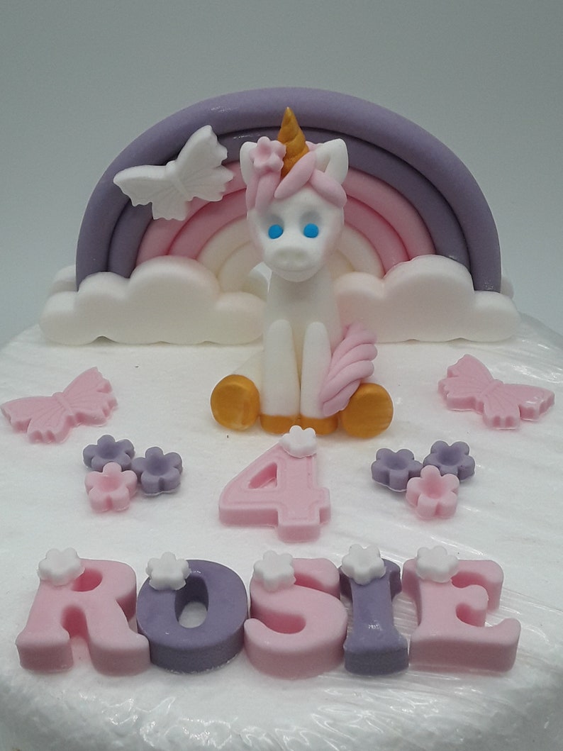 Edible Unicorn Rainbow Cake Topper Handmade Fondant Etsy UK
