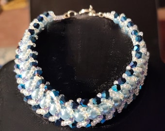 Blue Crystal and Pearl Bracelet